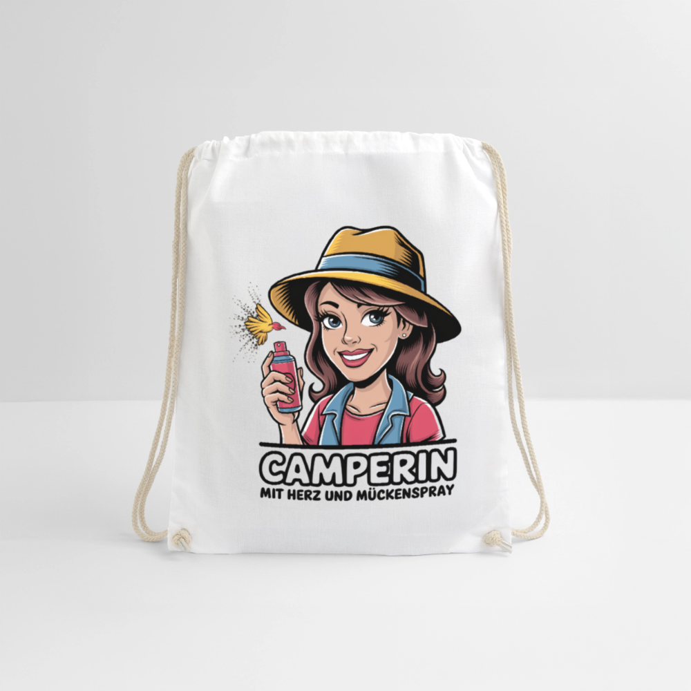 Camperin mit Herz und Mückenspray | Turnbeutel - Weiß