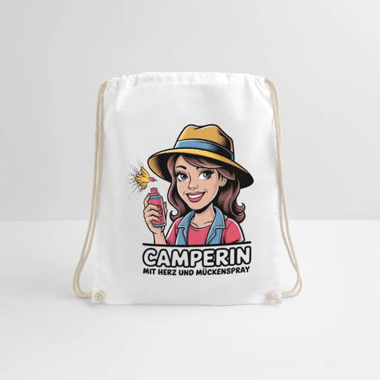 Camperin mit Herz und Mückenspray | Turnbeutel - Weiß