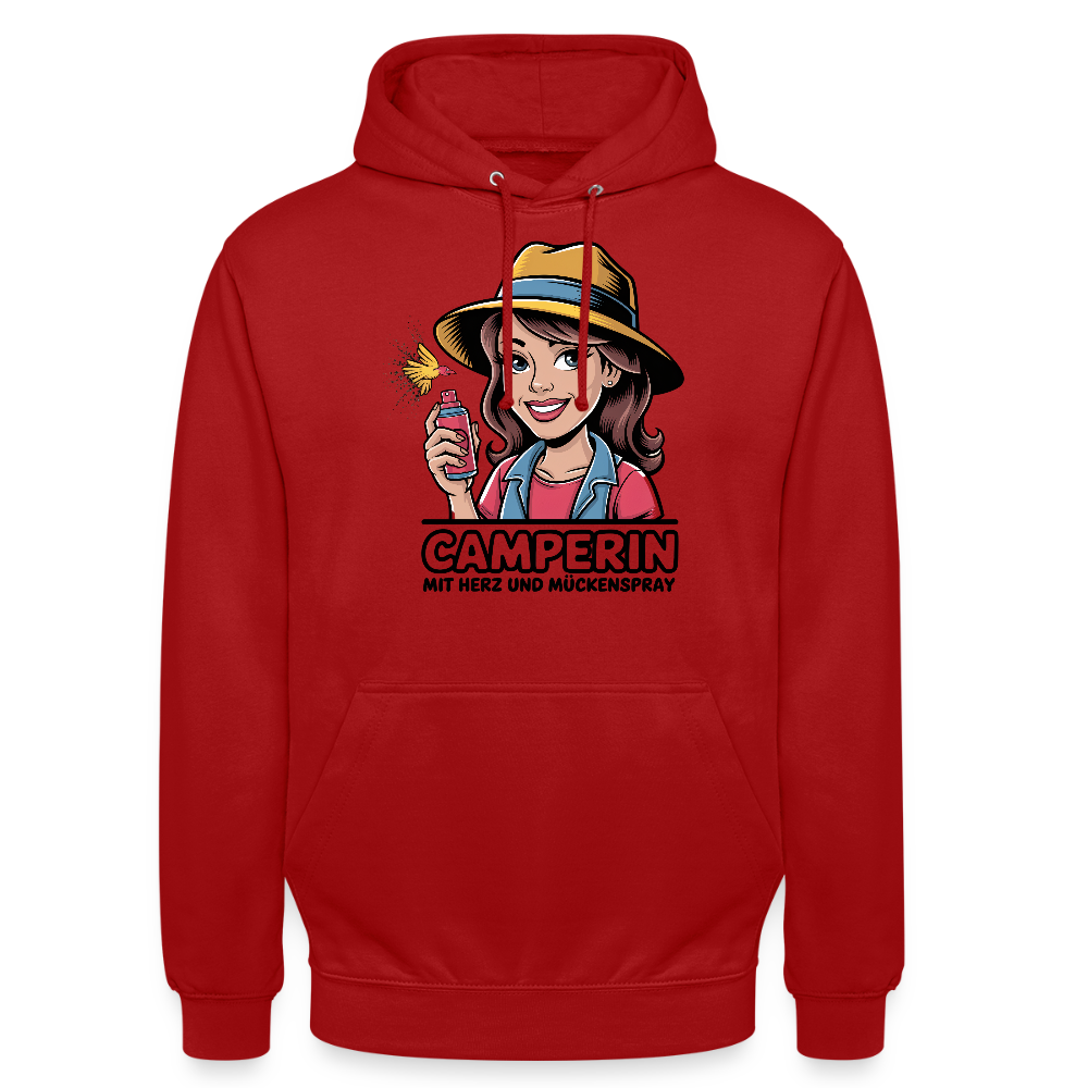 Camperin mit Herz und Mückenspray | Unisex Hoodie - Rot