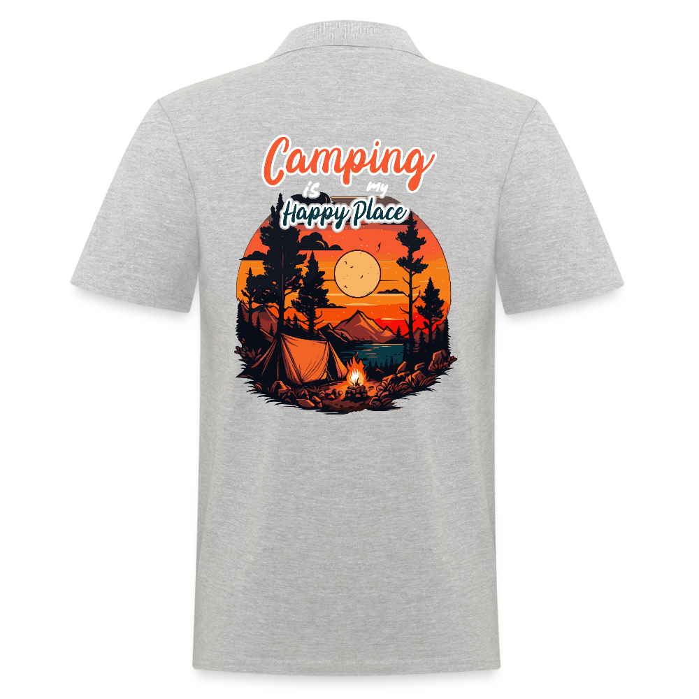 CAMPING IS MY HAPPY PLACE | Männer Poloshirt - Grau meliert