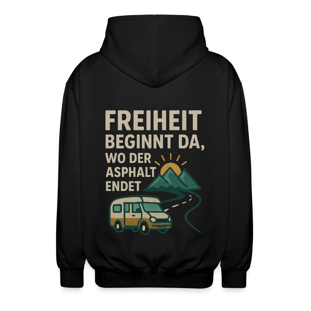 Freiheit beginnt da, wo der Asphalt endet | Unisex Kapuzenjacke - Schwarz