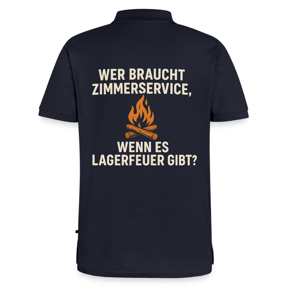 Wer braucht Zimmerservice, wenn es Lagerfeuer gibt? | Männer Premium Bio Polo Shirt - Navy