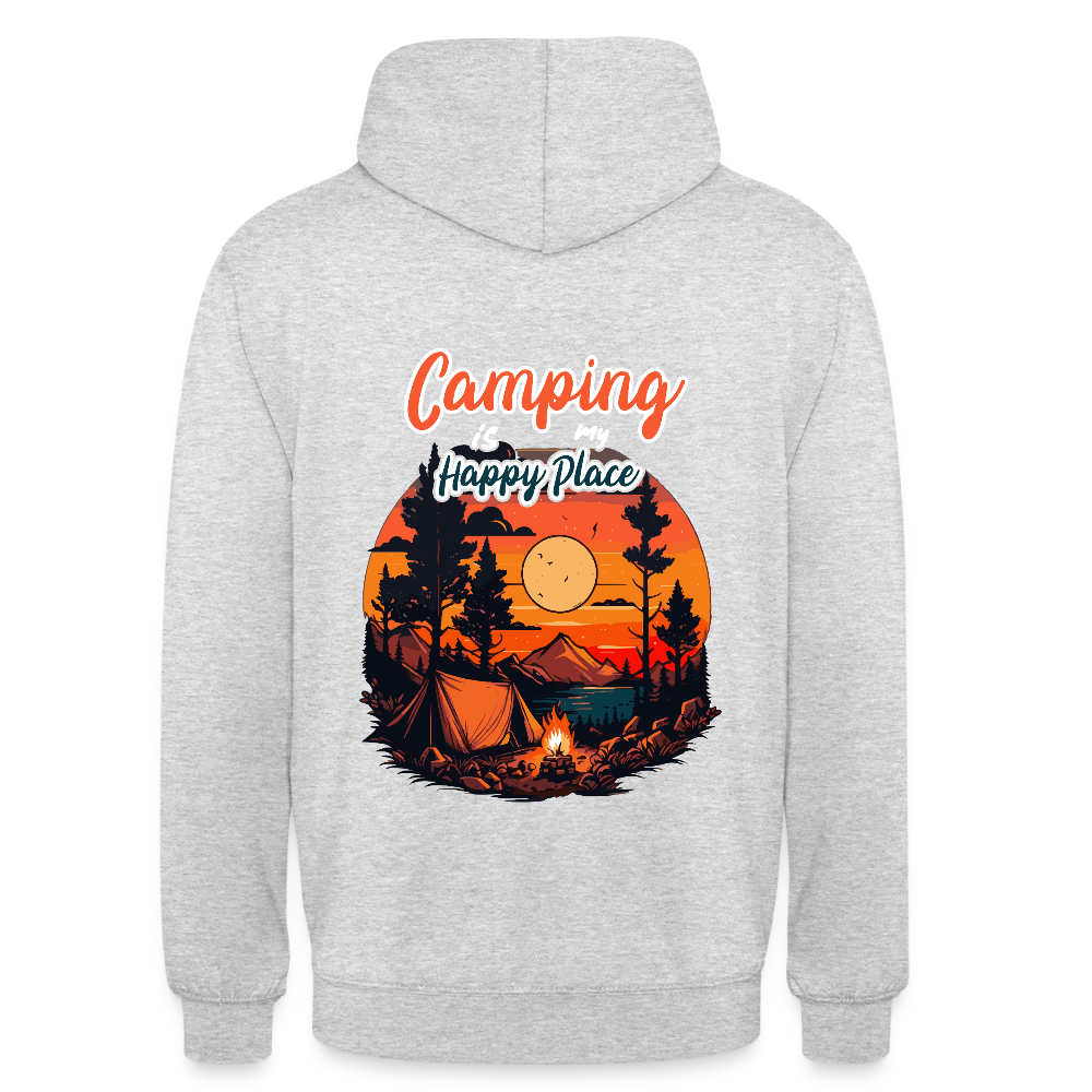 CAMPING IS MY HAPPY PLACE | Unisex Hoodie - Hellgrau meliert