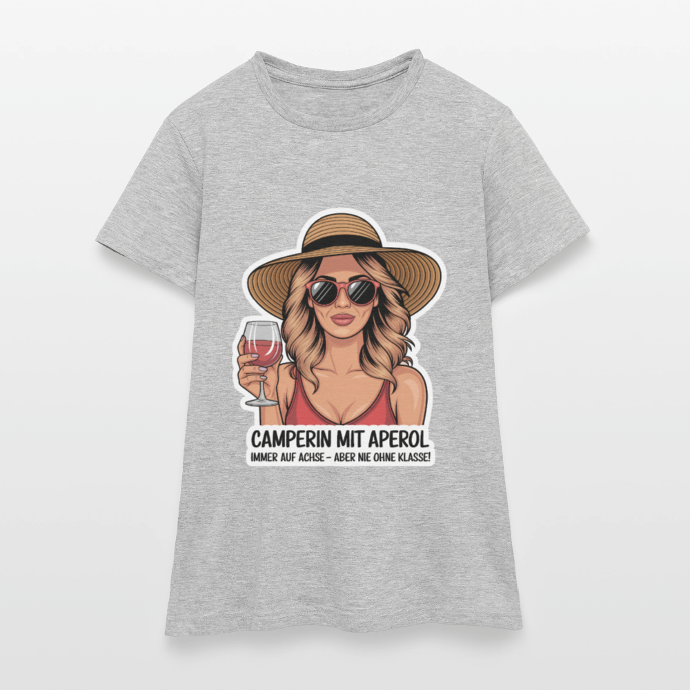 Camperin mit Aperol I Frauen T-Shirt - Grau meliert