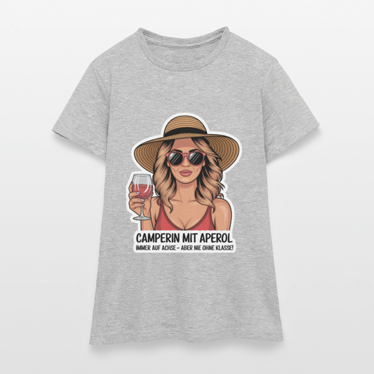 Camperin mit Aperol I Frauen T-Shirt - Grau meliert