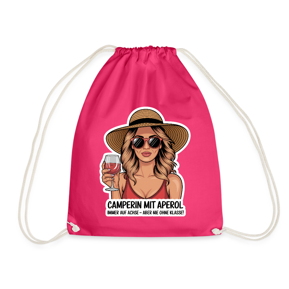 Camperin mit Aperol I Turnbeutel - Fuchsia