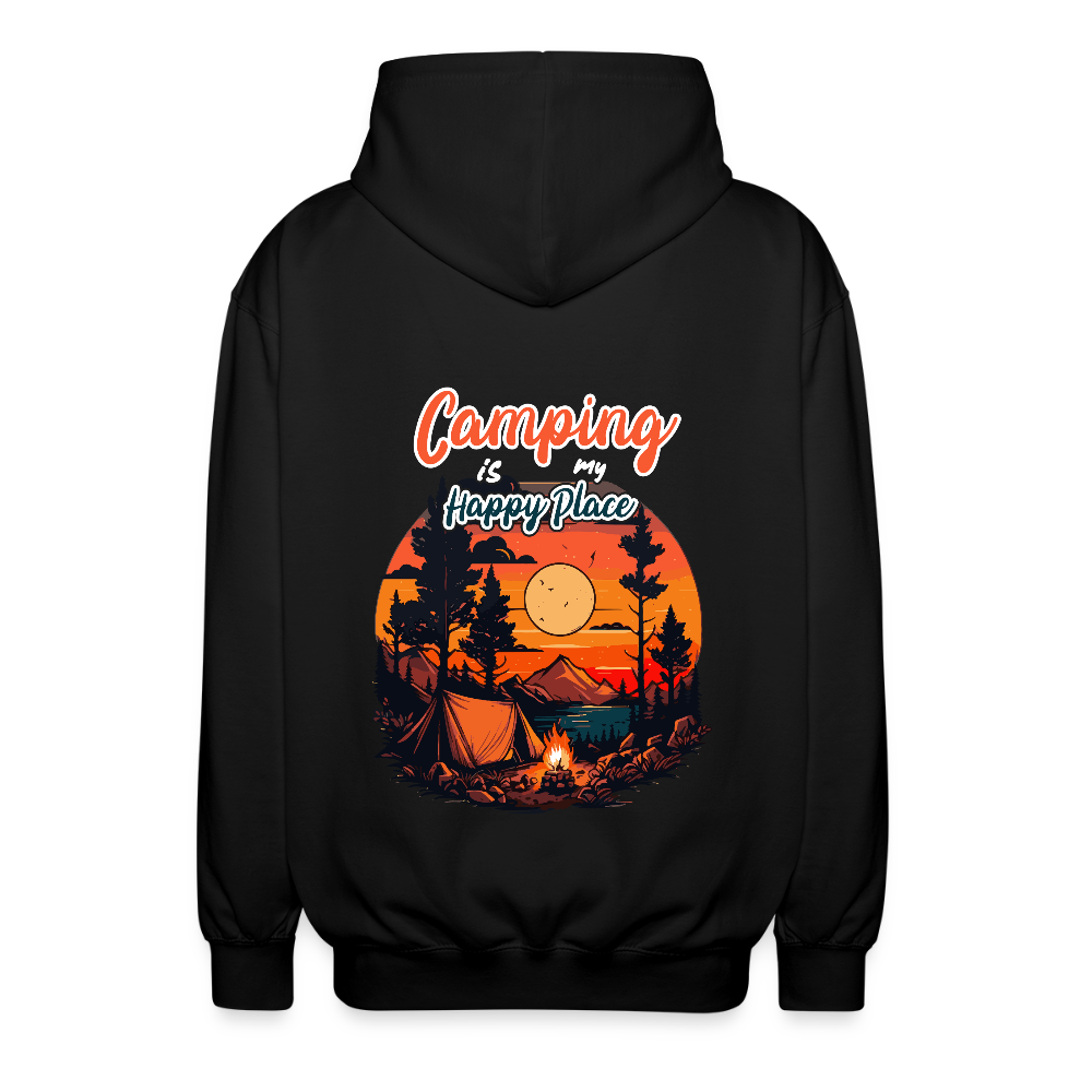 CAMPING IS MY HAPPY PLACE | Unisex Kapuzenjacke - Schwarz