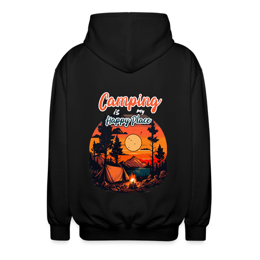 CAMPING IS MY HAPPY PLACE | Unisex Kapuzenjacke - Schwarz