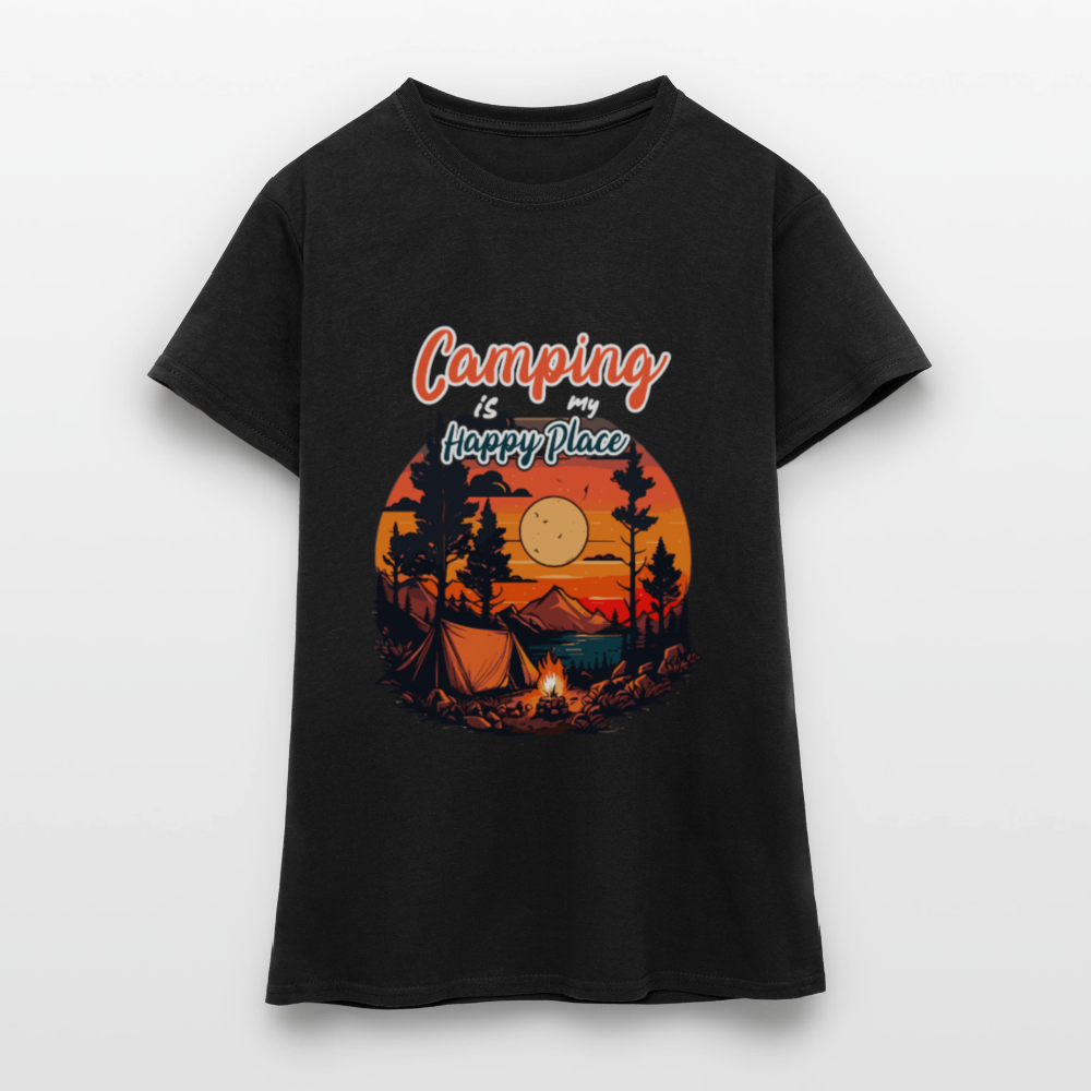 CAMPING IS MY HAPPY PLACE | Frauen T-Shirt - Schwarz