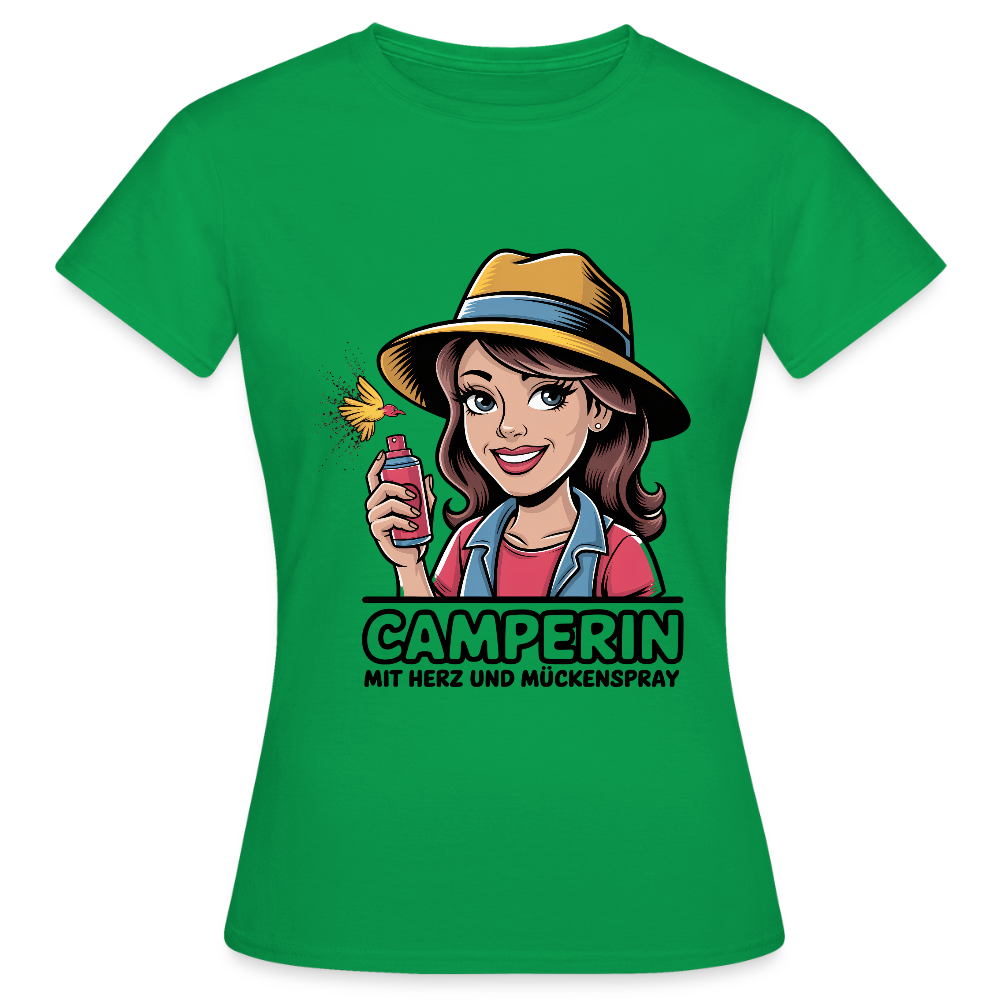 Camperin mit Herz und Mückenspray | Frauen T-Shirt - Kelly Green