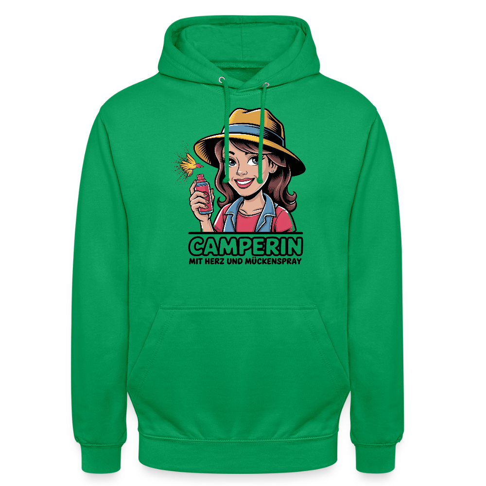 Camperin mit Herz und Mückenspray | Unisex Hoodie - Kelly Green