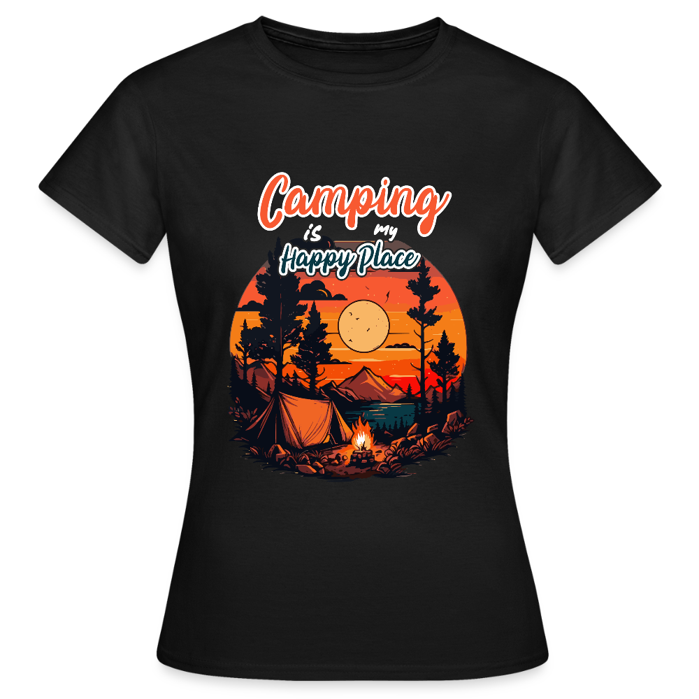 CAMPING IS MY HAPPY PLACE | Frauen T-Shirt - Schwarz