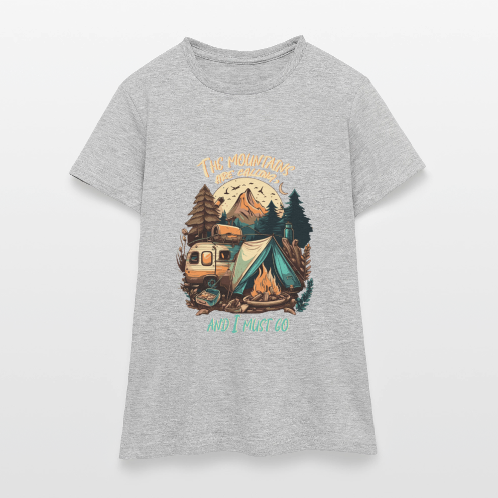 THE MOUNTAINS ARE CALLING | Frauen T-Shirt - Grau meliert