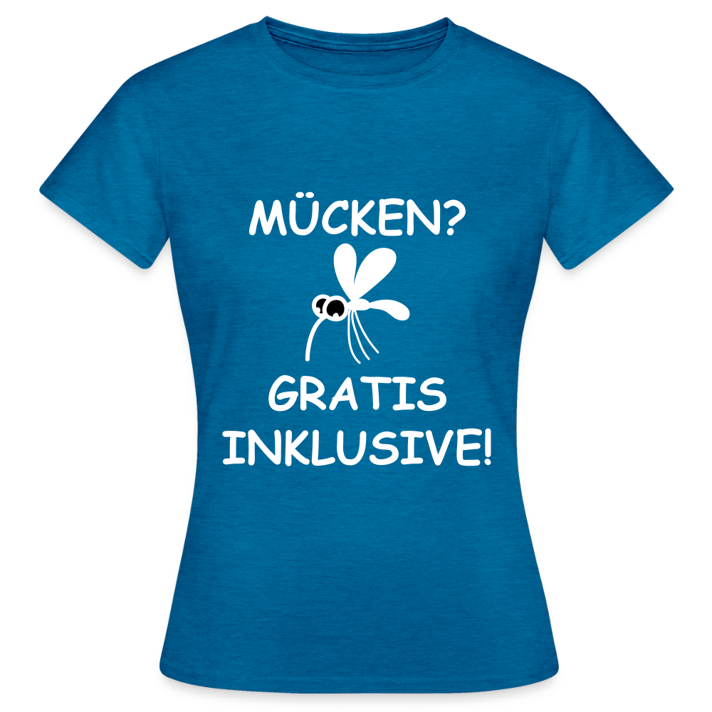 MÜCKEN? GRATIS INKLUSIVE! | Frauen T-Shirt - Antikblaues Saphir meliert
