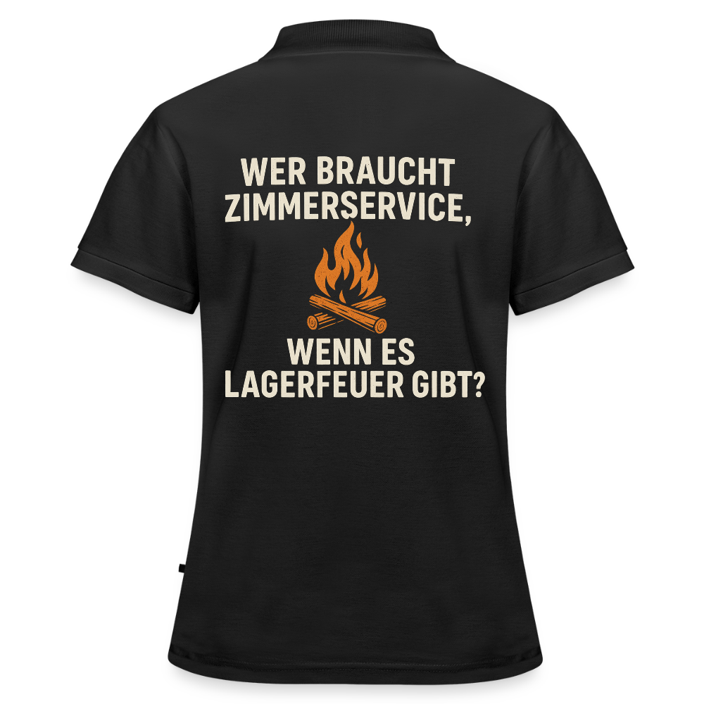 Wer braucht Zimmerservice, wenn es Lagerfeuer gibt? | Frauen Premium Bio Polo Shirt - Schwarz