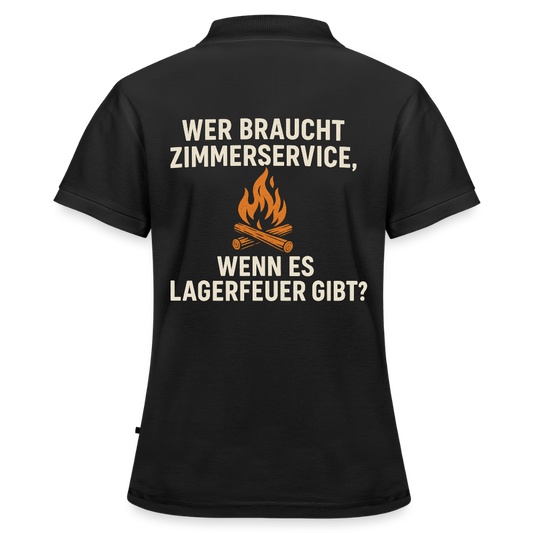Wer braucht Zimmerservice, wenn es Lagerfeuer gibt? | Frauen Premium Bio Polo Shirt - Schwarz