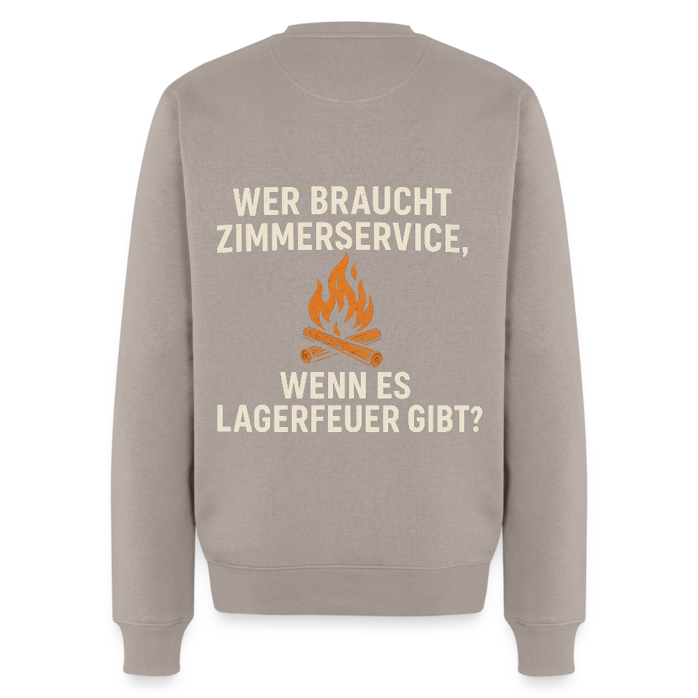 Wer braucht Zimmerservice, wenn es Lagerfeuer gibt? | Männer Premium Pullover - Taupe