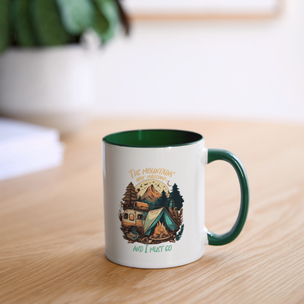 THE MOUNTAINS ARE CALLING | Tasse zweifarbig - Weiß/Dunkelgrün