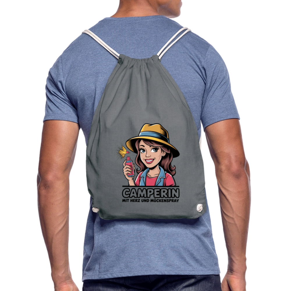 Camperin mit Herz und Mückenspray | Turnbeutel - Grau