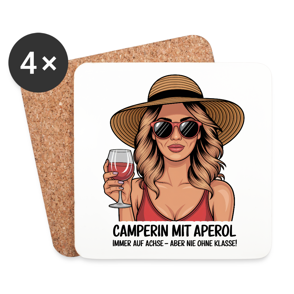 Camperin mit Aperol | Untersetzer (4er-Set) - Weiß