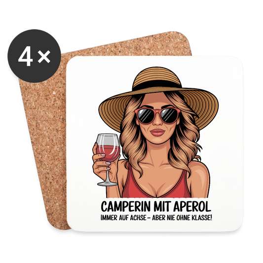 Camperin mit Aperol | Untersetzer (4er-Set) - Weiß