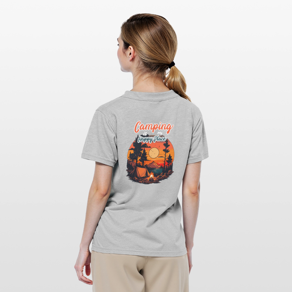 CAMPING IS MY HAPPY PLACE | Frauen Polo Shirt - Grau meliert