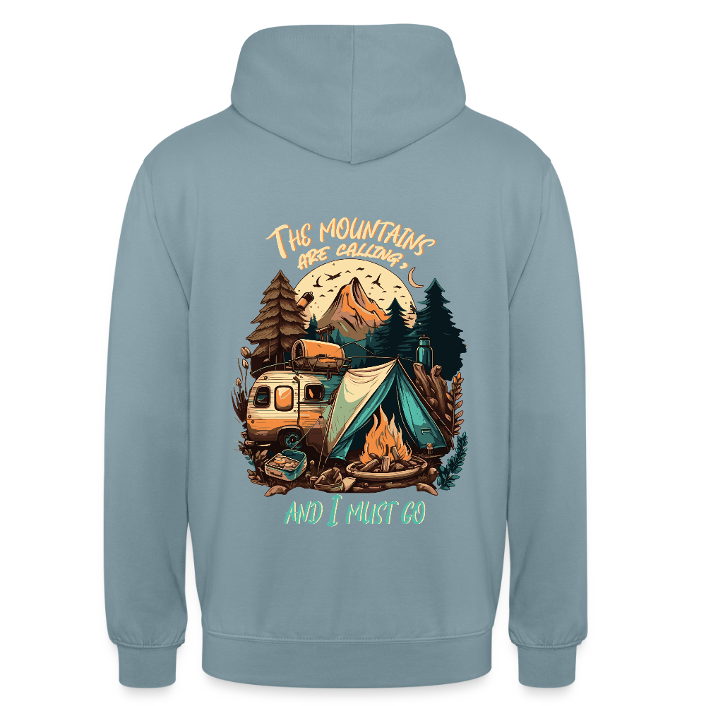 THE MOUNTAINS ARE CALLING | Unisex Hoodie - Nebelblau