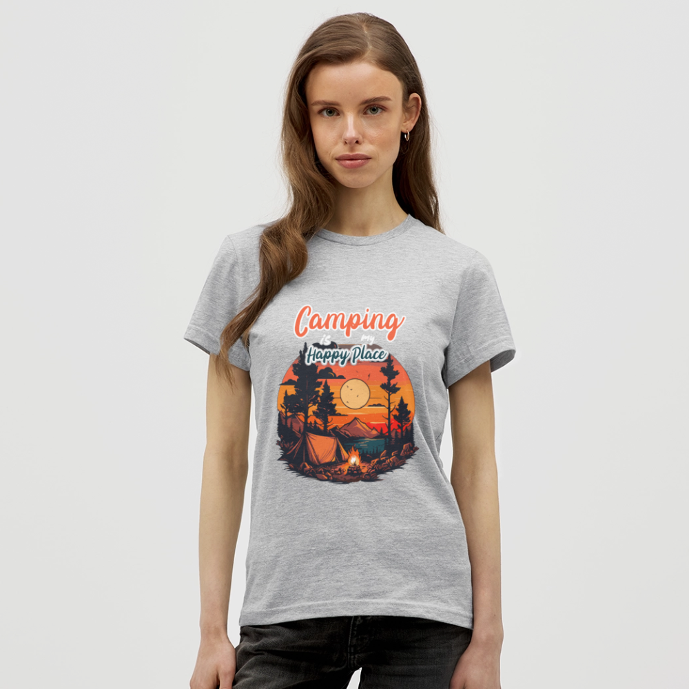 CAMPING IS MY HAPPY PLACE | Frauen T-Shirt - Grau meliert