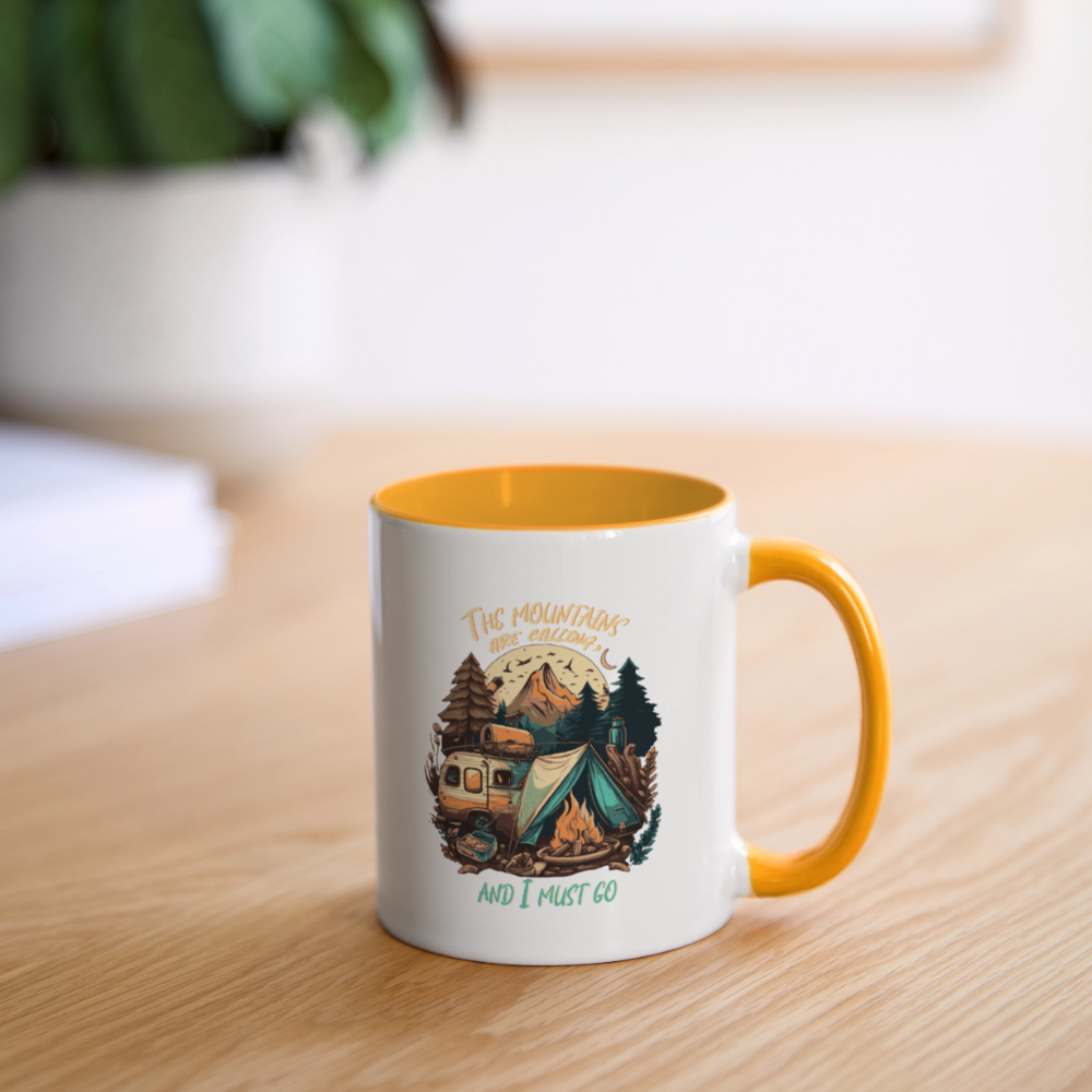 THE MOUNTAINS ARE CALLING | Tasse zweifarbig - Weiß/Gelb