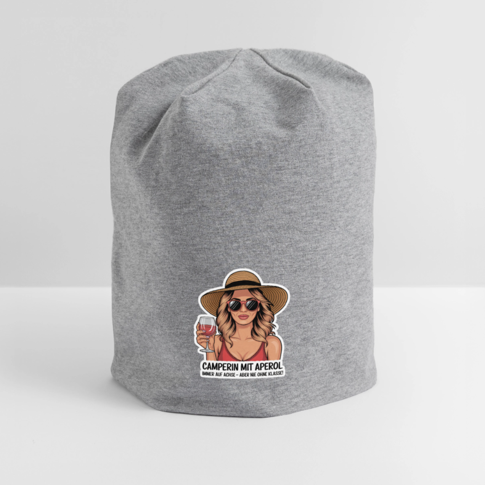Camperin mit Aperol | Jersey-Beanie - Grau meliert